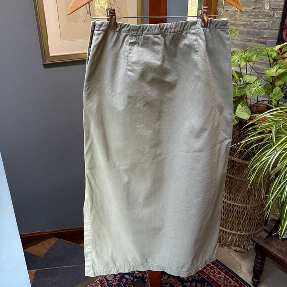 Eddie Bauer Long A-Line 100% Cotton Khaki Skirt w/ Tortoise Buttons size 8 - Picture 5 of 8